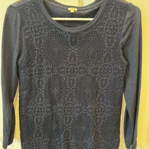 J. Crew Midnight Blue Crochet Front Blouse